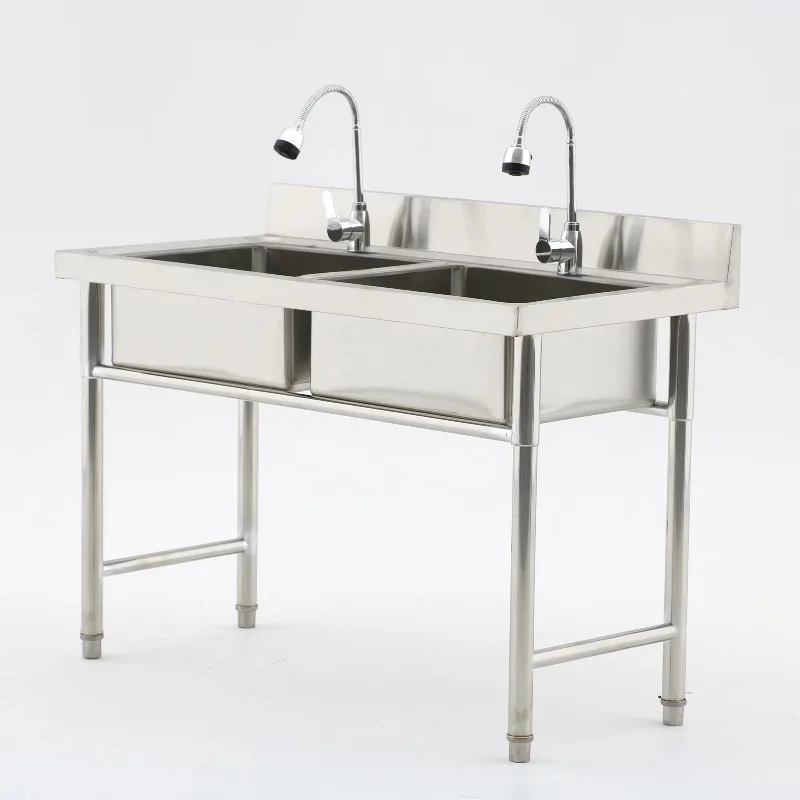 Commercial Kitchen Double Sink - Profesjonalne wyposażenie kuchni restauracyjnej, zlewozmywak komercyjny,