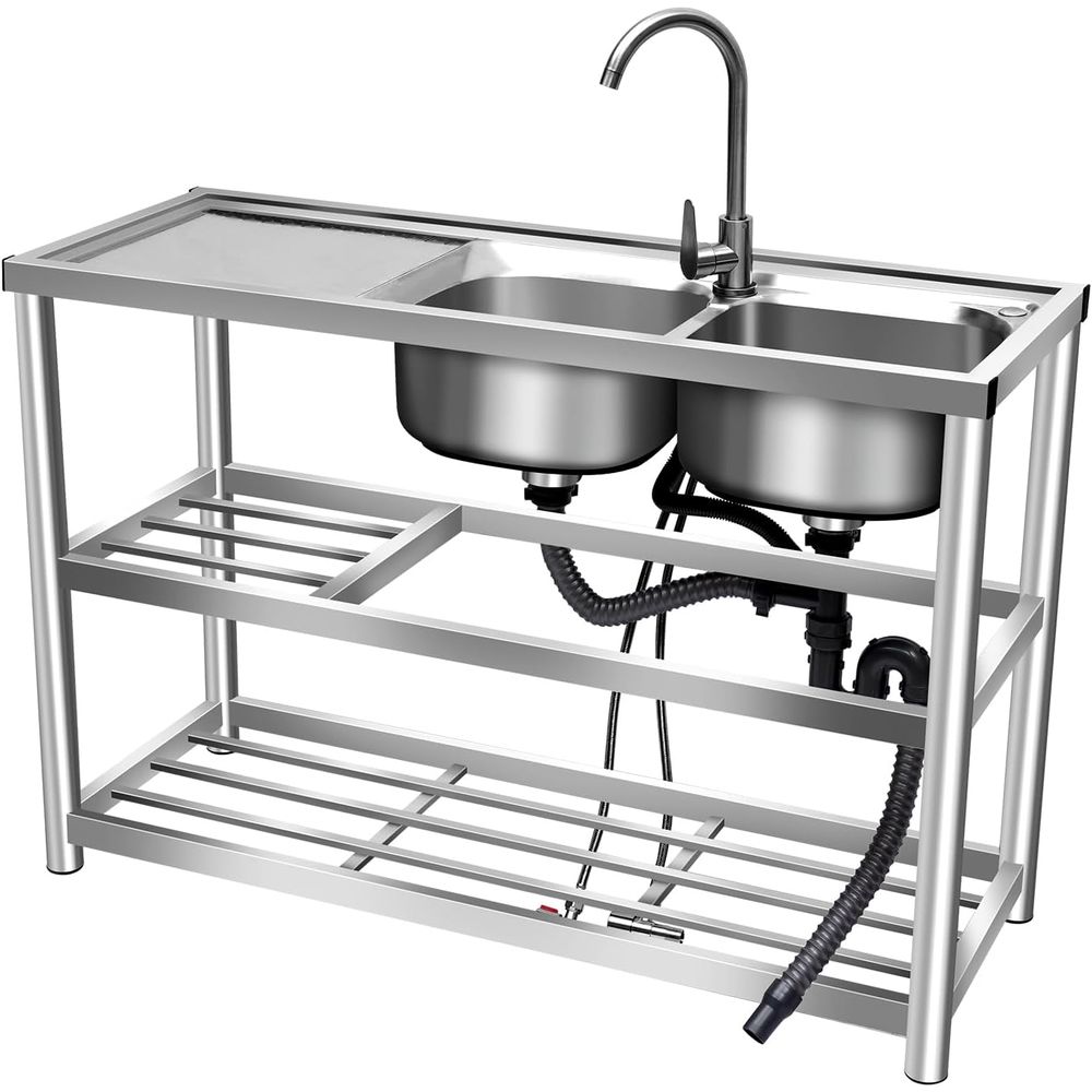 Commercial Kitchen Double Sink - Zestaw kuchenny ze stali nierdzewnej do
