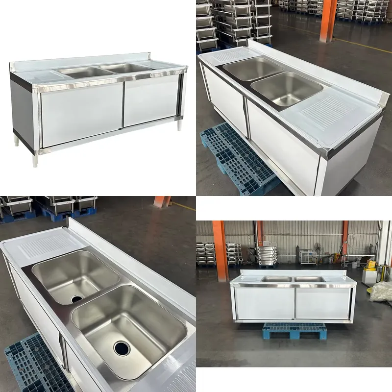 Commercial Kitchen Double Sink - Zlewozmywak ze stali nierdzewnej 304 do