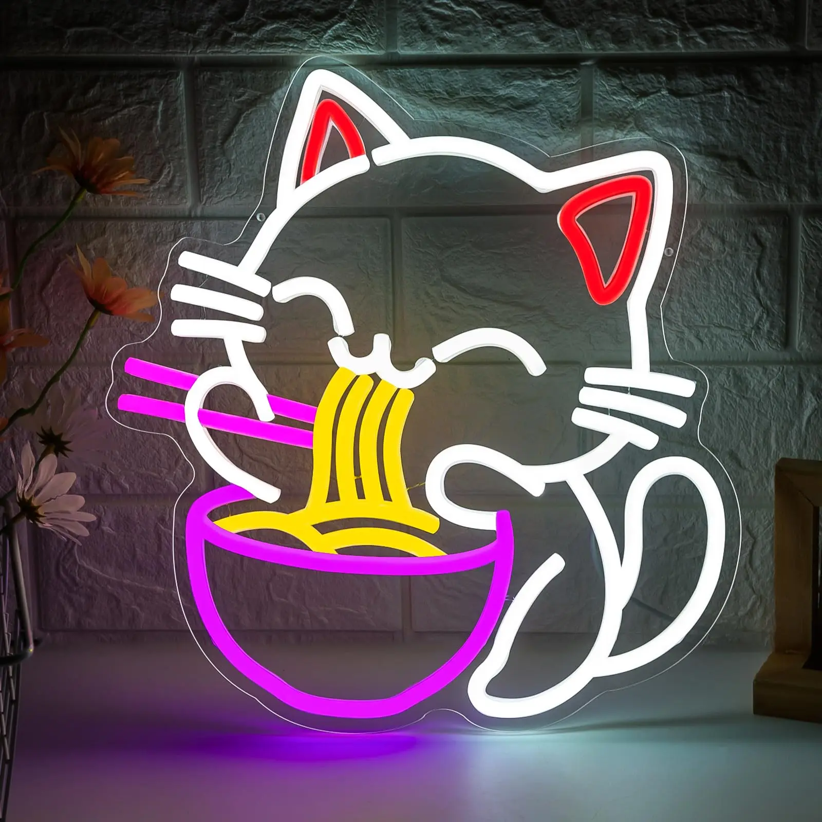 Commercial Kitchen Japanese - Neonowy Znak Ramen Kota Szczęścia Japoński