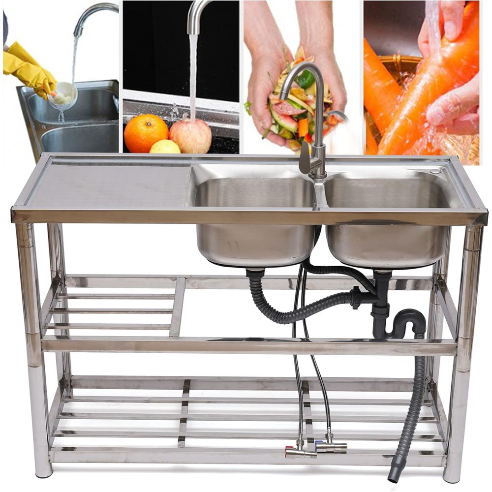 Stojąca zlewozmywak ze stali n – Commercial Kitchen Double Sink recenzja i cena
