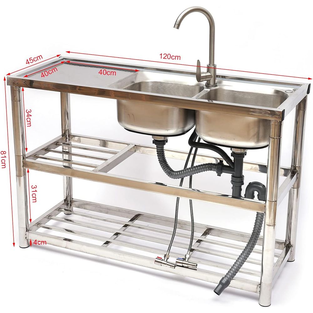 Stojąca zlewozmywak ze stali n – Commercial Kitchen Double Sink recenzja i cena