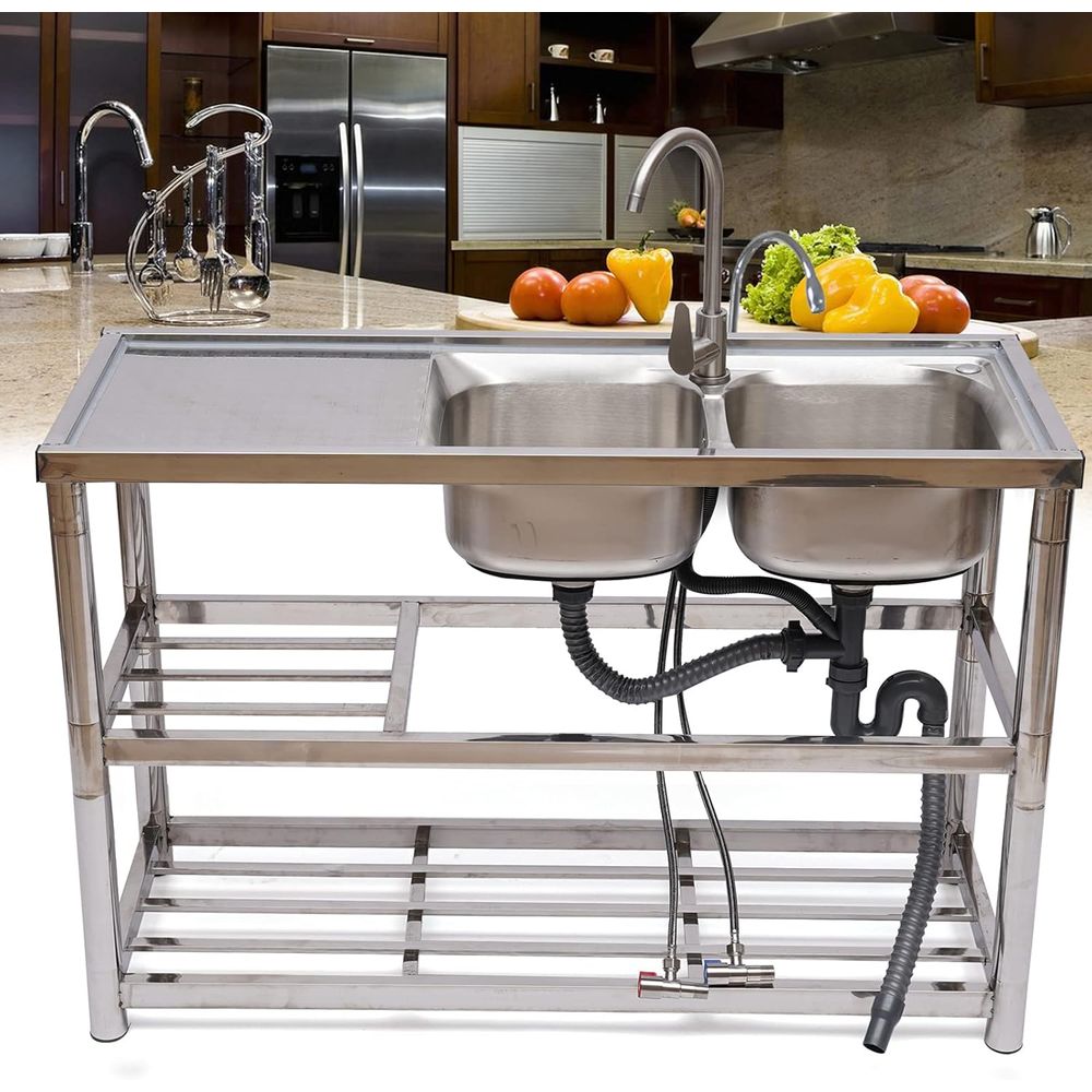 Stojąca zlewozmywak ze stali n – Commercial Kitchen Double Sink recenzja i cena