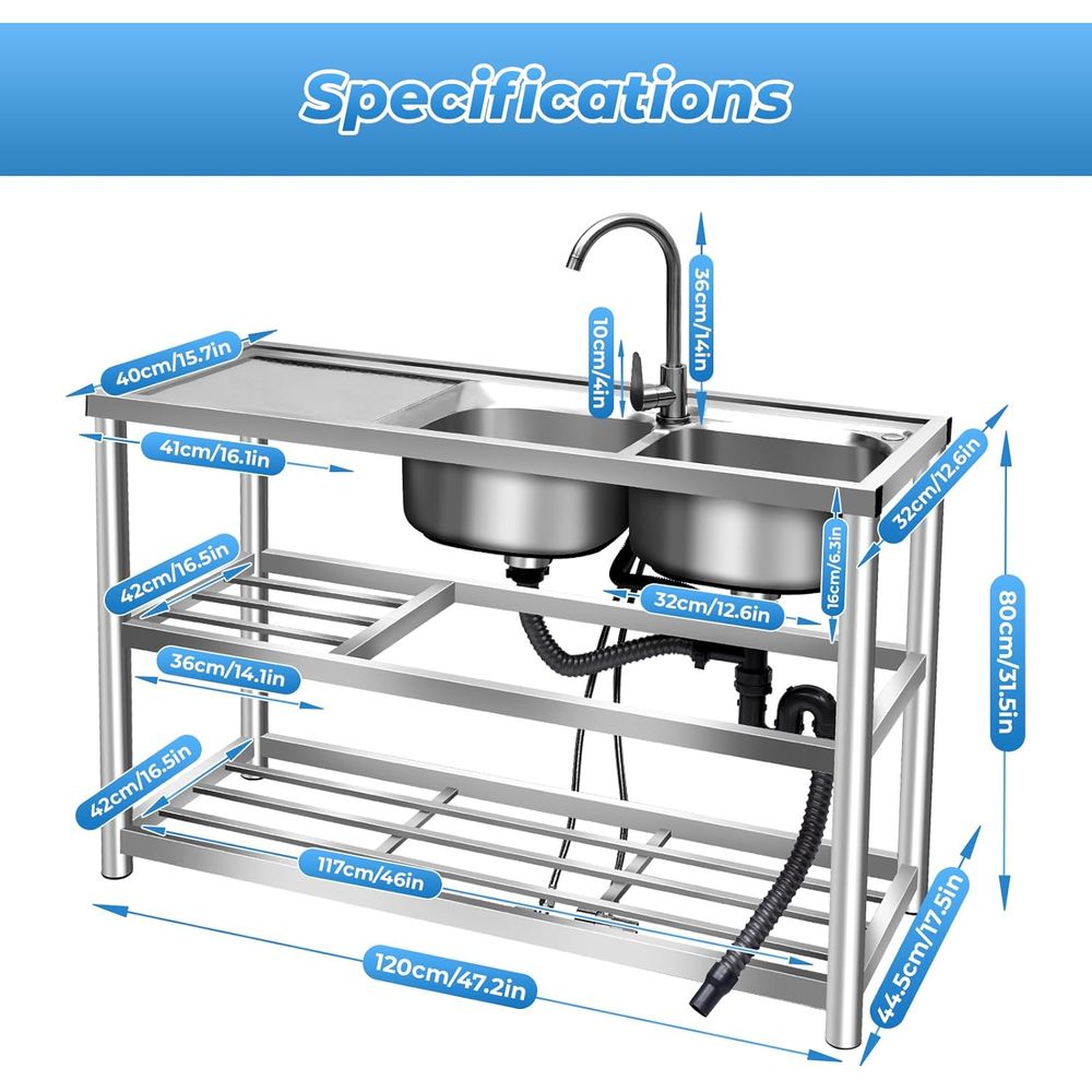 Zestaw kuchenny ze stali nierd – Commercial Kitchen Double Sink recenzja i cena